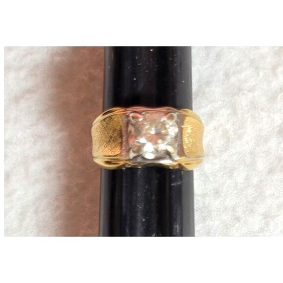 Vintage Lind 14KT HGE Ring – Wide Gold Band – Square Clear CZ Stone – Size 6.25 - Picture 3 of 9
